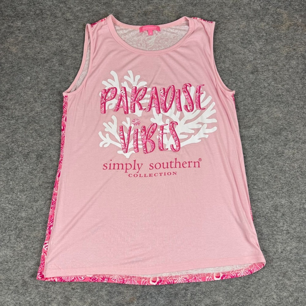 Simply Southern Tank top Paradise Vibes Pink Womens Medium M